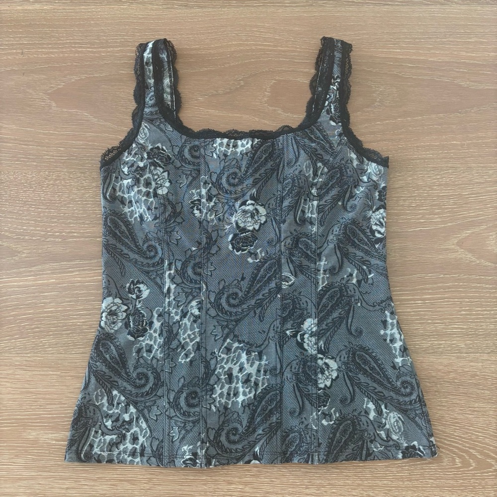 White House Black Market Gray Lace Trimmed Women's Corset Top Size Small